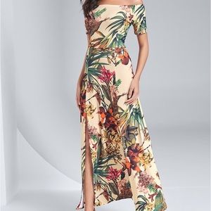 Venus tropical print off the shoulder dress